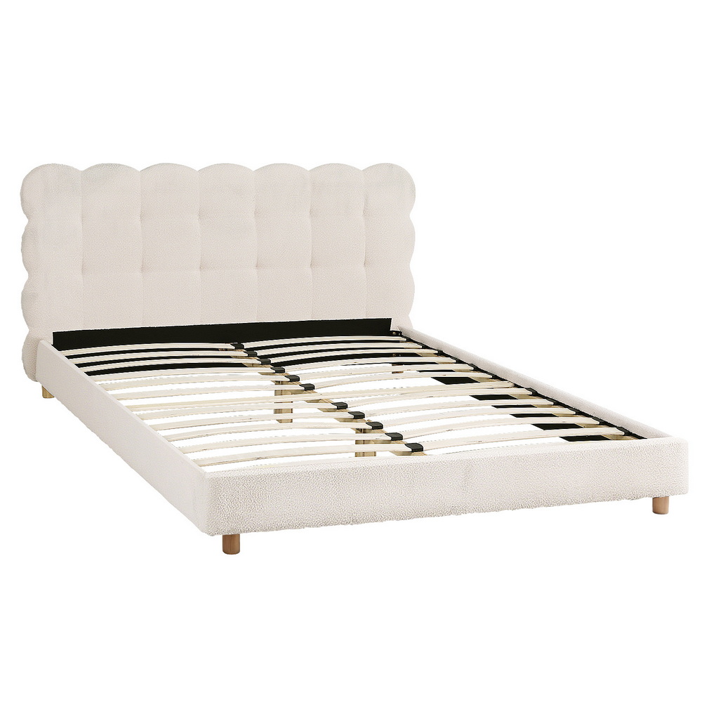 BFRAME-H-CLOUD-Q-WH-AB-202508191555-00 Artiss Queen Bed Frame Cloud Headboard Boucle Fabric Mattress Platform Base White - Image 1