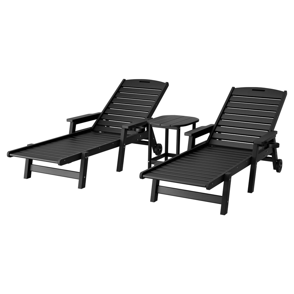 FF-LOUNGE-3HE-BK-202508061828-00 Gardeon Sun Lounge Lounger Beach Chair HDPE Patio Outdoor Furniture with Wheels Black - Image 1