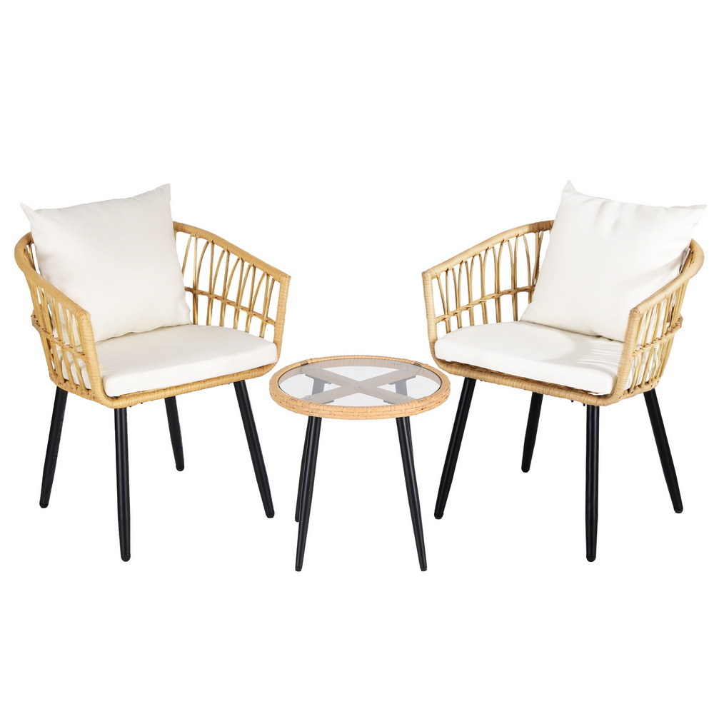 ODF-RATTAN-3STL-NTL-202508211842-00 Gardeon 3PC Outdoor Bistro Set Patio Furniture Lounge Setting Table and Chairs Natural - Image 1