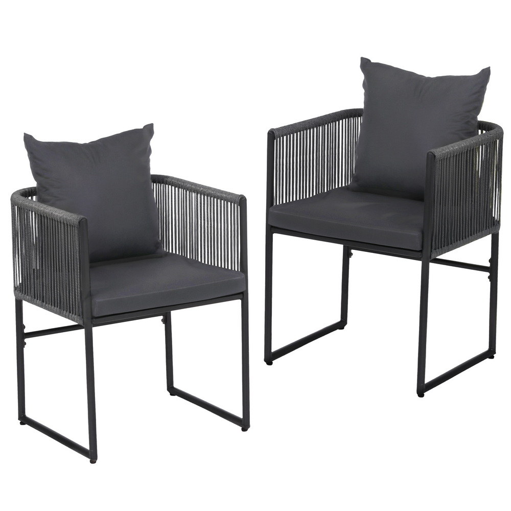 ODF-ROPE-ST-BK-2X-202509181255-00 Gardeon 2PC Outdoor Dining Chairs Woven Rope Chair Patio Furniture Garden Steel - Image 1