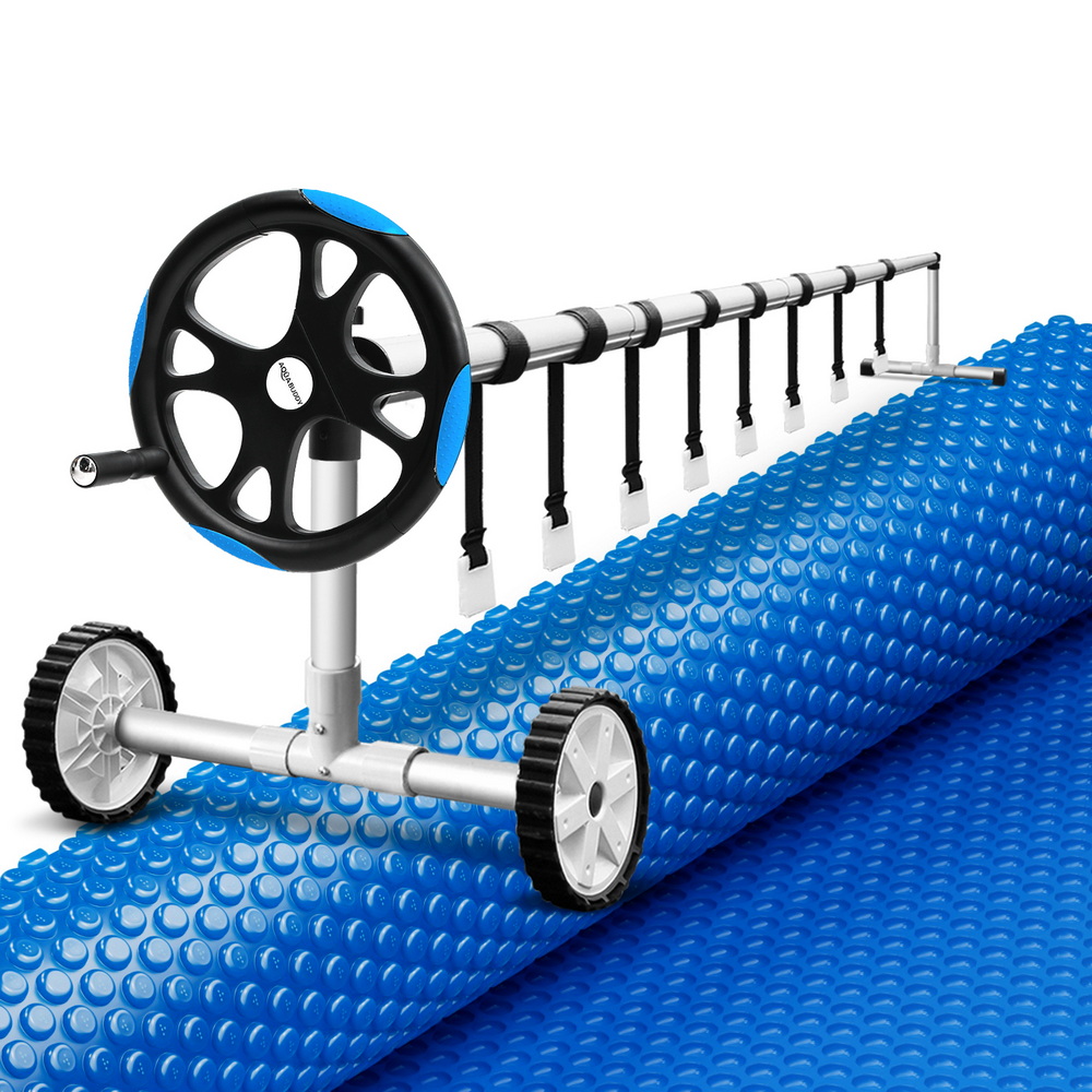 PC-95X50-XL-BL-ROLLER-BU-202508051638-00 Aqua Buddy Pool Cover 600 Micron Solar Heat 9.5x5m Blanket w/ 5.55m Roller Blue - Image 1