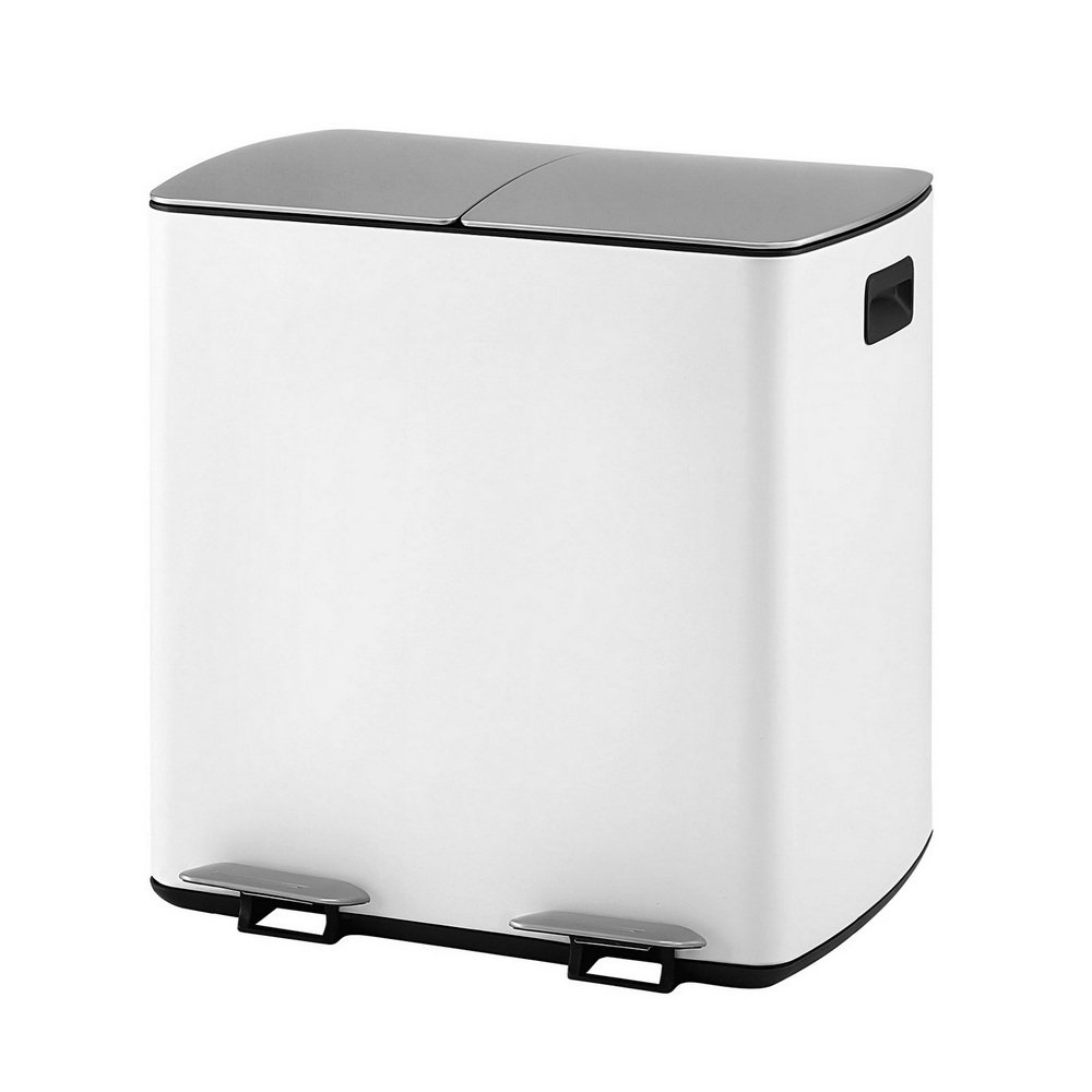 RB-40L-2P-WH-202508271806-00 Cefito Pedal Bins Rubbish Bin Dual Compartment Waste Recycle Dustbins 40L White - Image 1