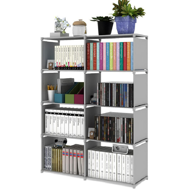 V1003-HW-SBS004-GY-202507301010-00 Hivvago 8 Grid Storage Rack Bookshelf Organizer Lightweight Durable Shelf - Image 1