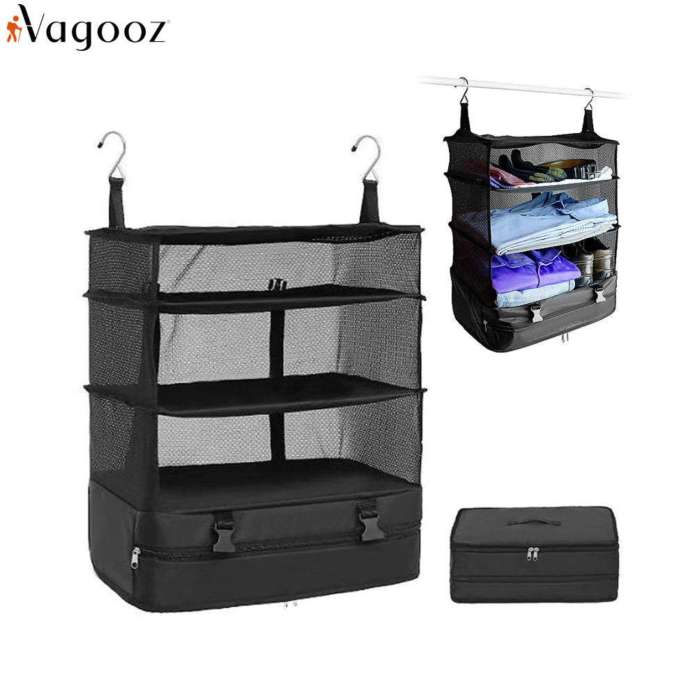 V1003-VGS101-FTB-BK-202507041135-00 Vagooz Foldable 3 Shelf Travel Camping Organizer with Hook - Image 1
