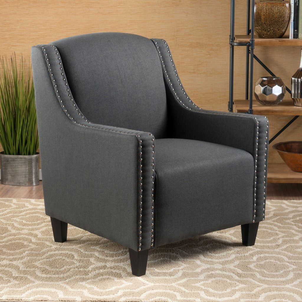 V1041-JSF-5007CDARKGREY-202507151110-00 Camden Linen Fabric Studded Armchair in Dark Grey - Image 1