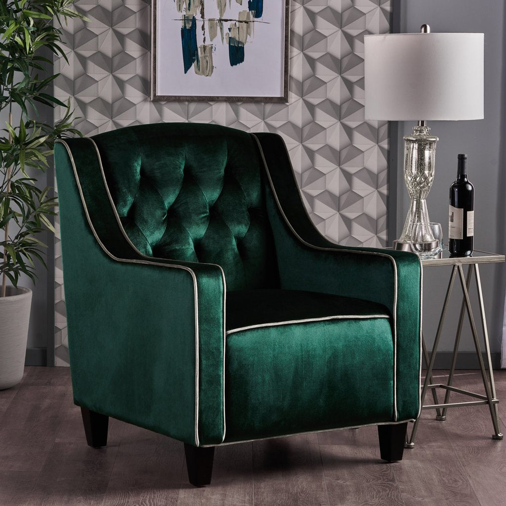 V1041-JSF-5034EMERALD-202507151110-00 Lara Two Tone Tufted Emerald New Velvet Club Armchair - Image 1
