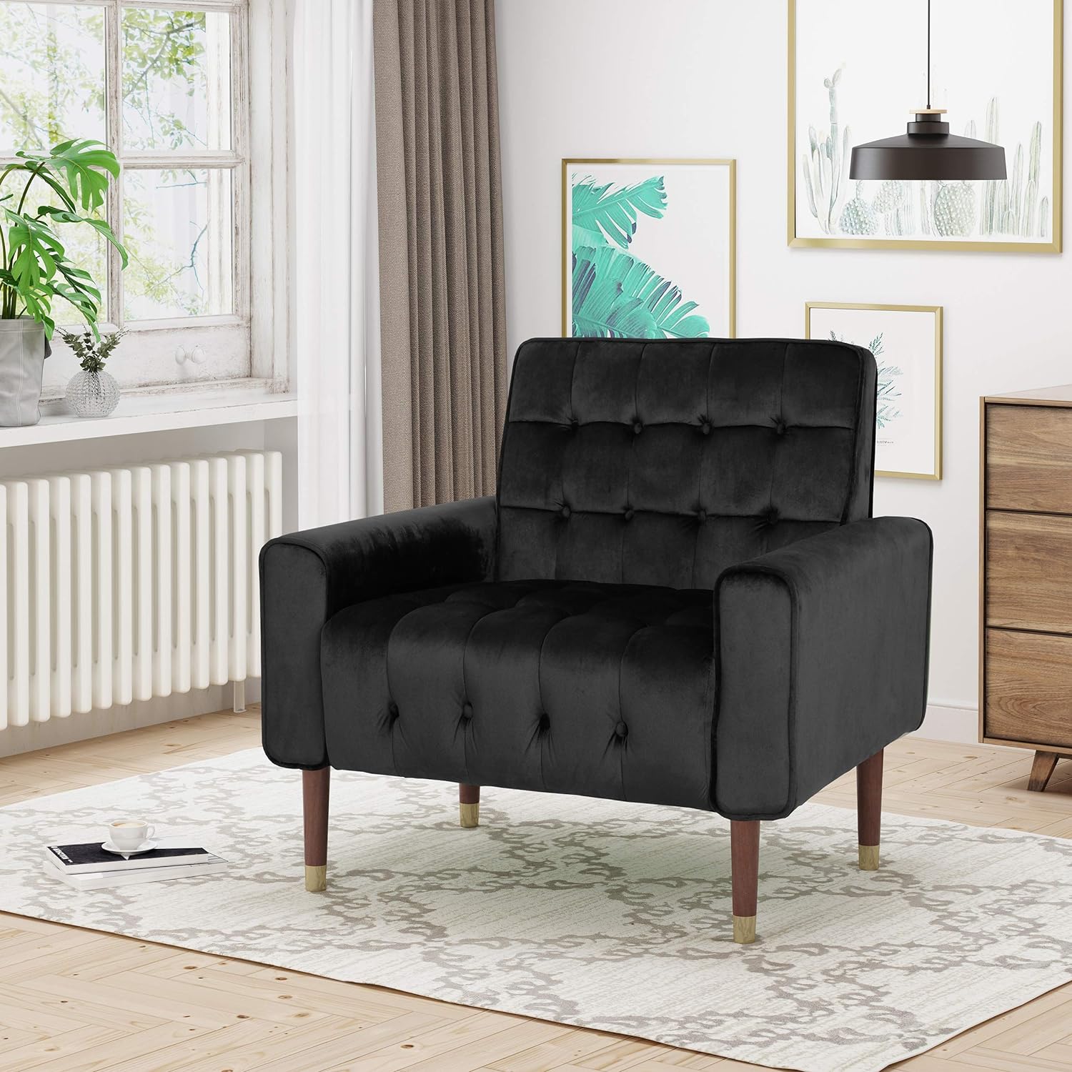 V1041-JSF-5108-1BLACK-202507151111-00 Lewisham Black Tufted Velvet Armchair - Image 1
