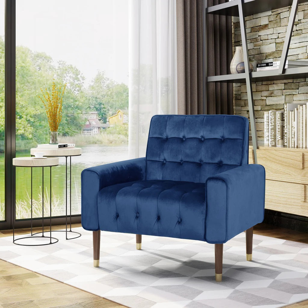 V1041-JSF-5108-1NAVYBLUE-202507151111-00 Lewisham Navy Blue Tufted Velvet Armchair - Image 1