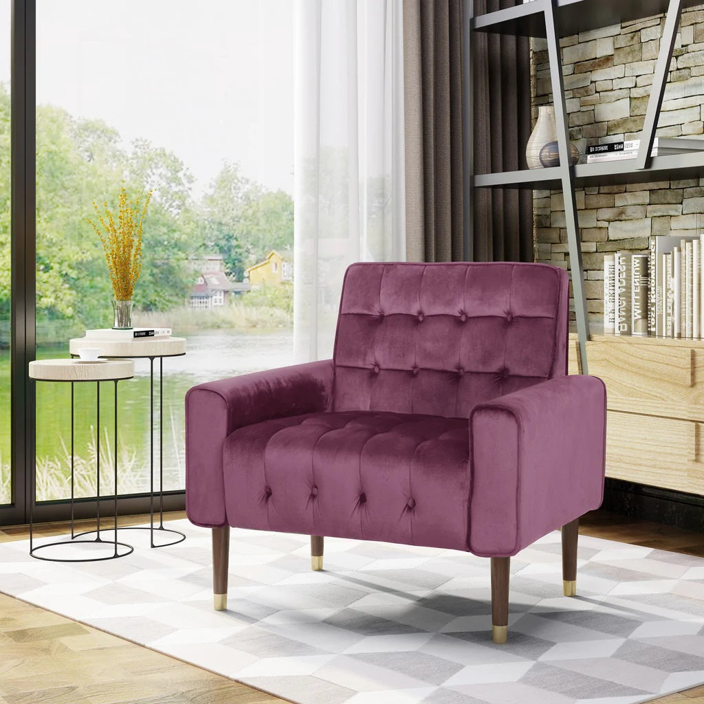 V1041-JSF-5108-1RAISIN-202507151111-00 Lewisham Raisin Tufted Velvet Armchair - Image 1