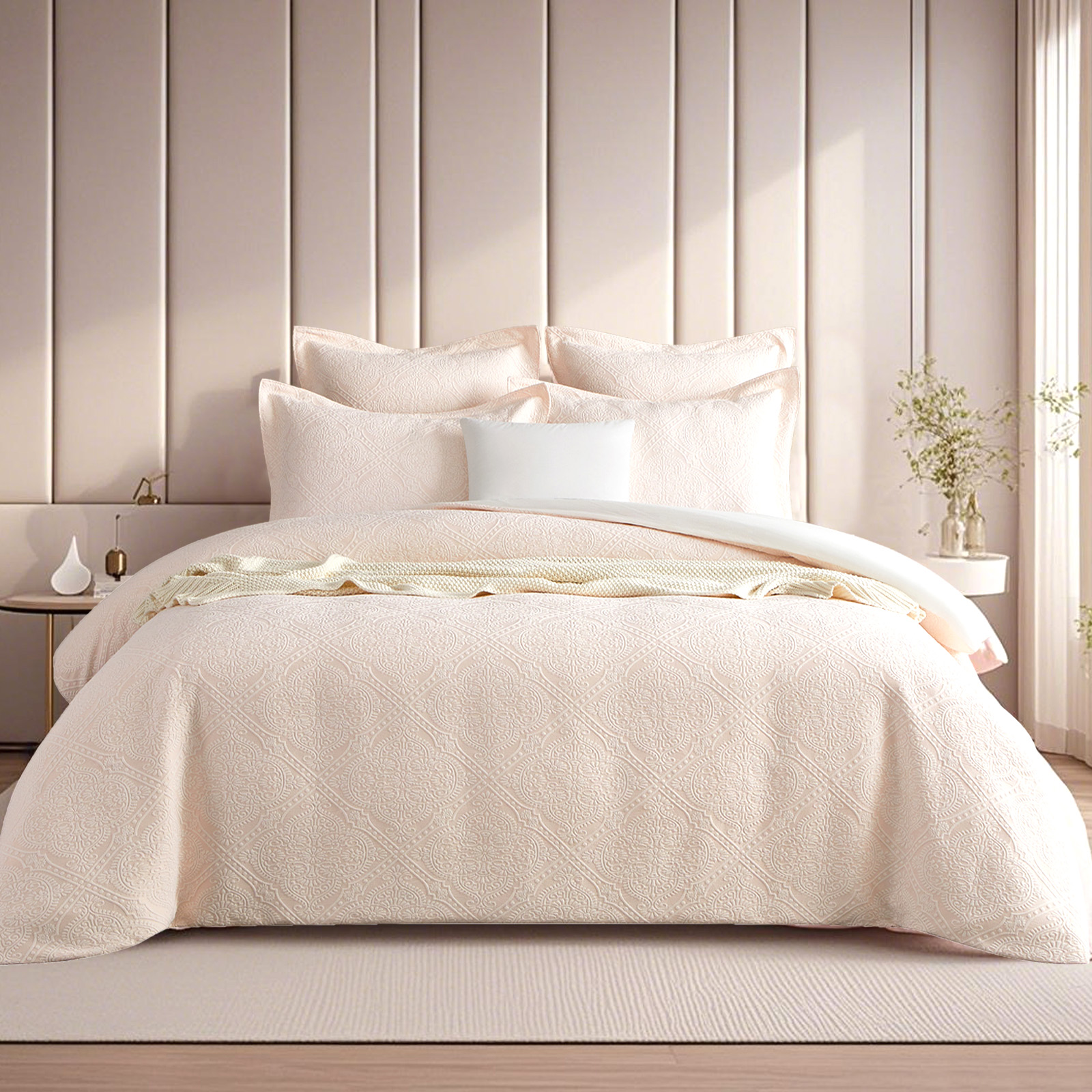 V107-SH331260-202507250952-00 Bella Blush Jacquard Double Quilt Cover Set by Renee Taylor - Image 1