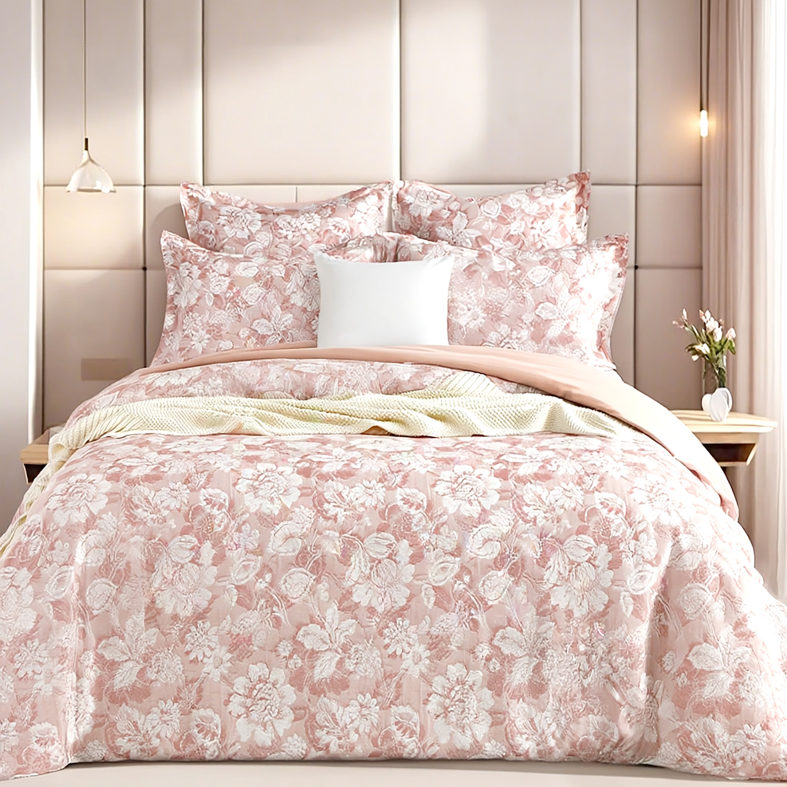 V107-SH331315-202507250953-00 Aura Blush Jacquard Queen Quilt Cover Set by Renee Taylor - Image 1