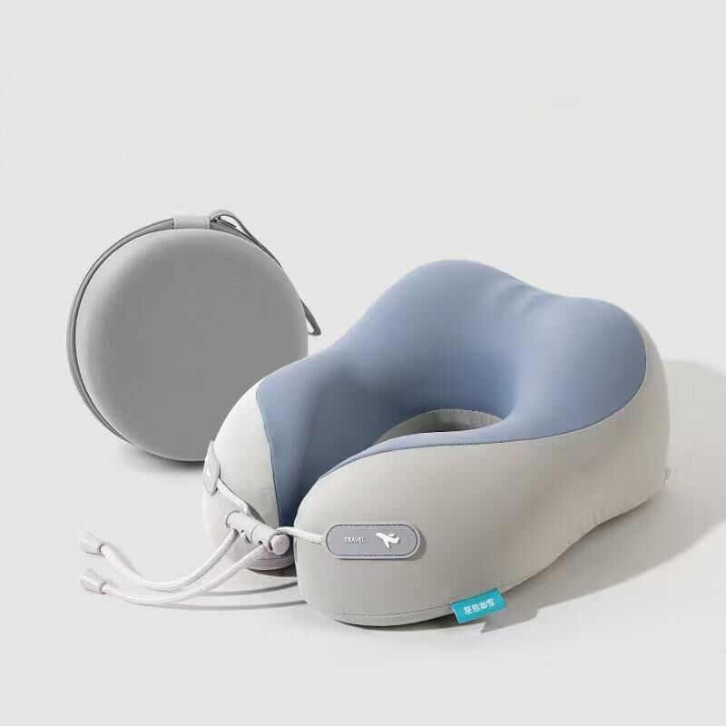 V1107-NECKPILLOW3-GREY-202509301710-00 Cooling Memory Foam Neck Pillow for Travel-U-Shaped Ergonomic Travel Pillow for Adults,Flight Neck Pillow with Portable Case,Breathable Ice Silk Cover,Slow Rebound Support for Airplane,Car - Image 1