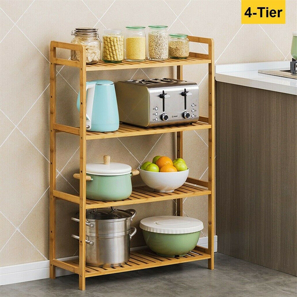 V178-66771-202508051015-00 Bamboo 4 Tier Shelving Unit Kitchen Bedroom Bookshelf - Image 1