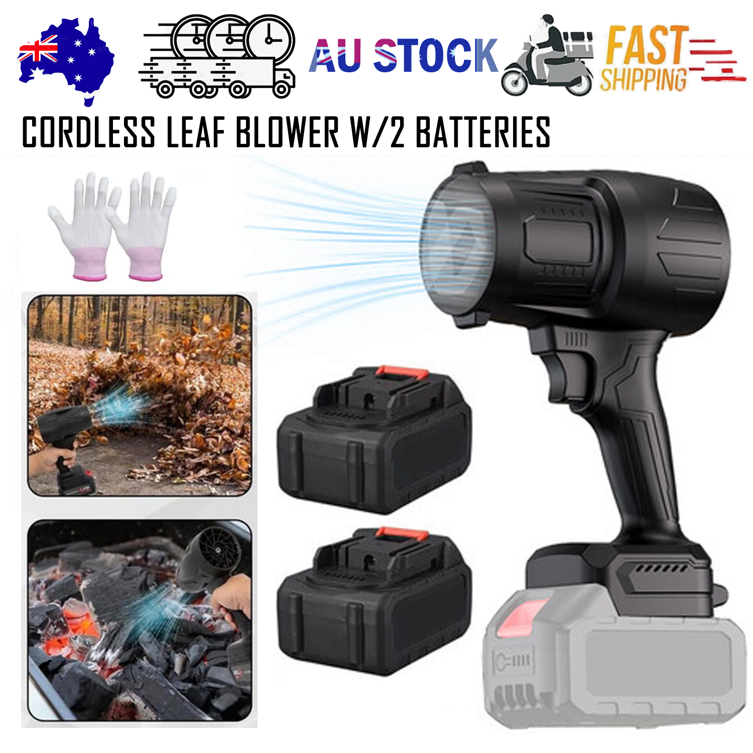 V201-FUN0049BL8AU-202509041440-00 Stepless Cordless Leaf Blower w/2 Batteries Portable Handheld Turbo Jet Fan AU - Image 1