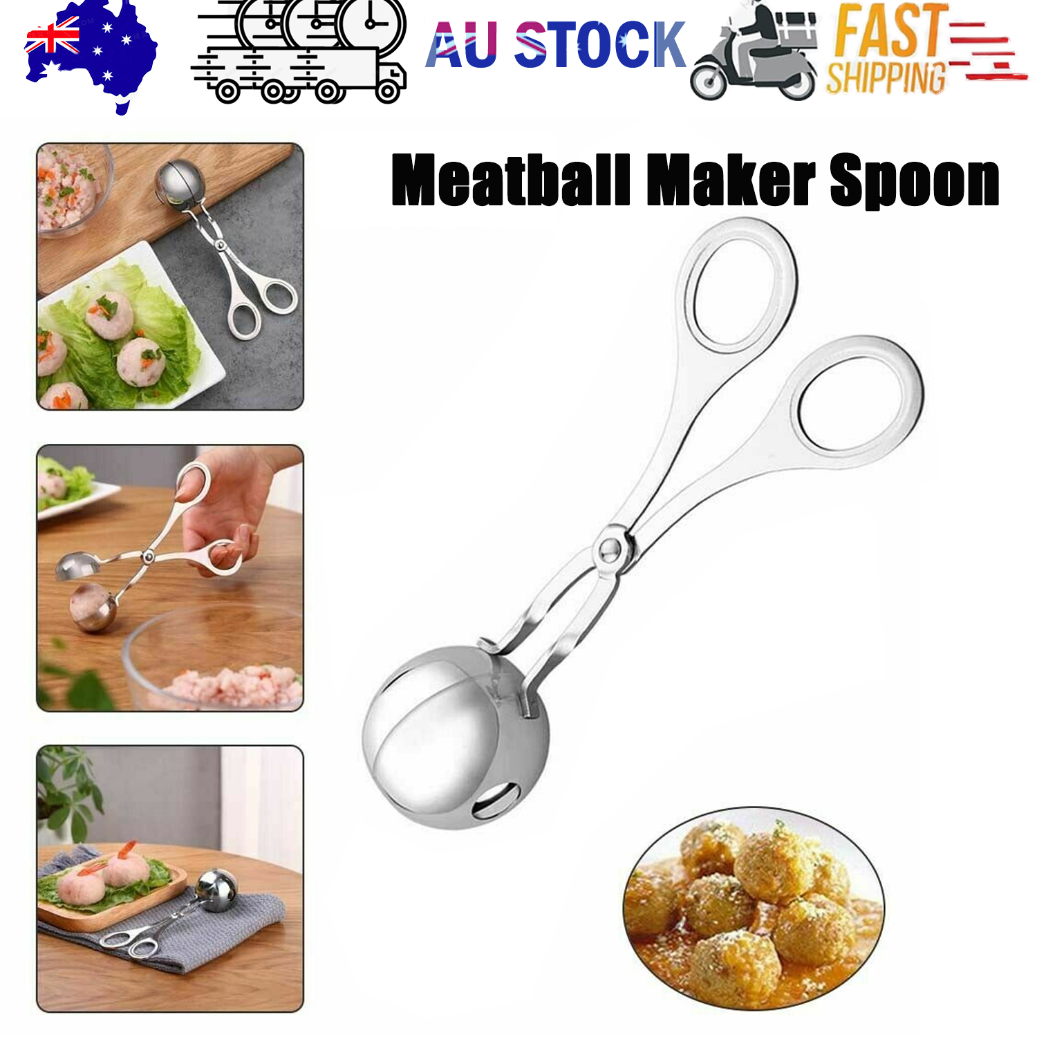 V201-W12063049-202507071030-00 S Meatball Maker Spoon Kitchen Stick Utensil Baller Meat Stainless Steel AU - Image 1