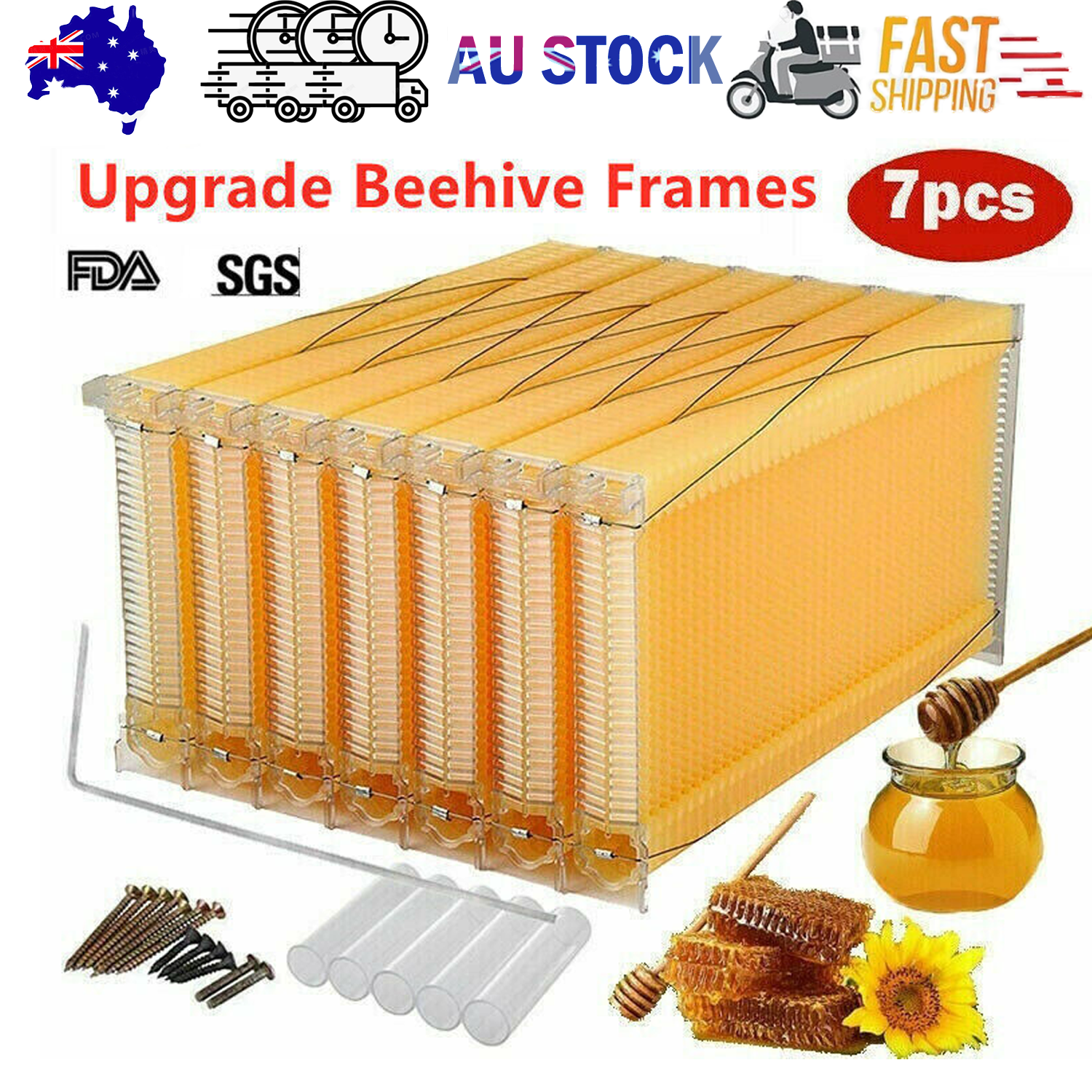 V201-W12466559-202507071031-00 Neweast 7Pcs Flow Bee Comb Hive Frames For Wooden Beekeeping Beehive House - Image 1
