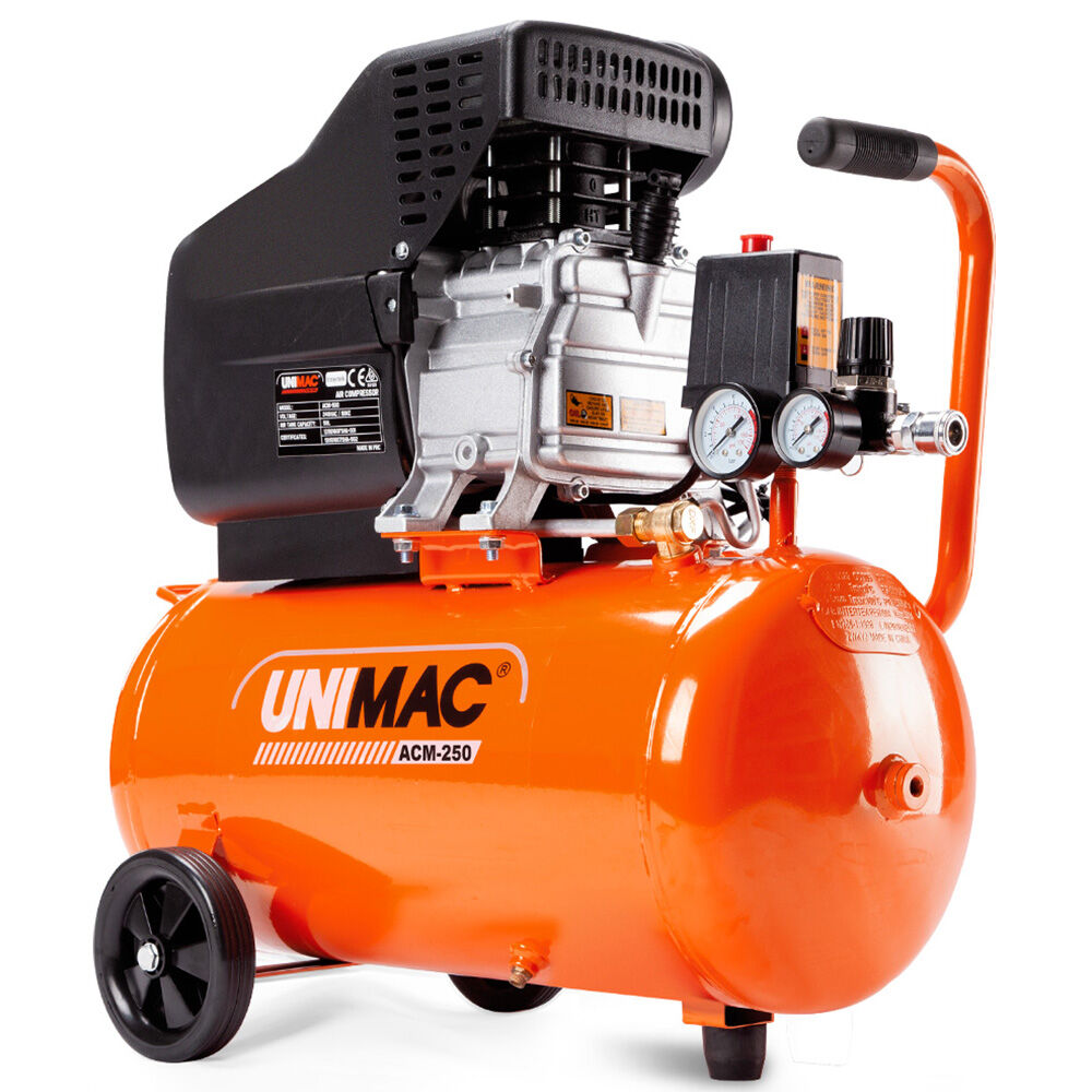 V219-ACMELEUM250A-202507081116-00 UNIMAC 24L 2.0HP Air Compressor, Direct Drive, 2 Couplers for Airtools Tyre Inflation, Portable, Electric - Image 1