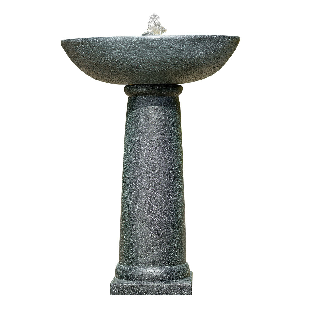 V219-FPKCTPPTB1LA-202508211035-00 Protege Bird Bath Solar Water Feature Fountain, Contemporary Birdbath Design, with Panel Kit, LED Lights, Dark Grey - Image 1