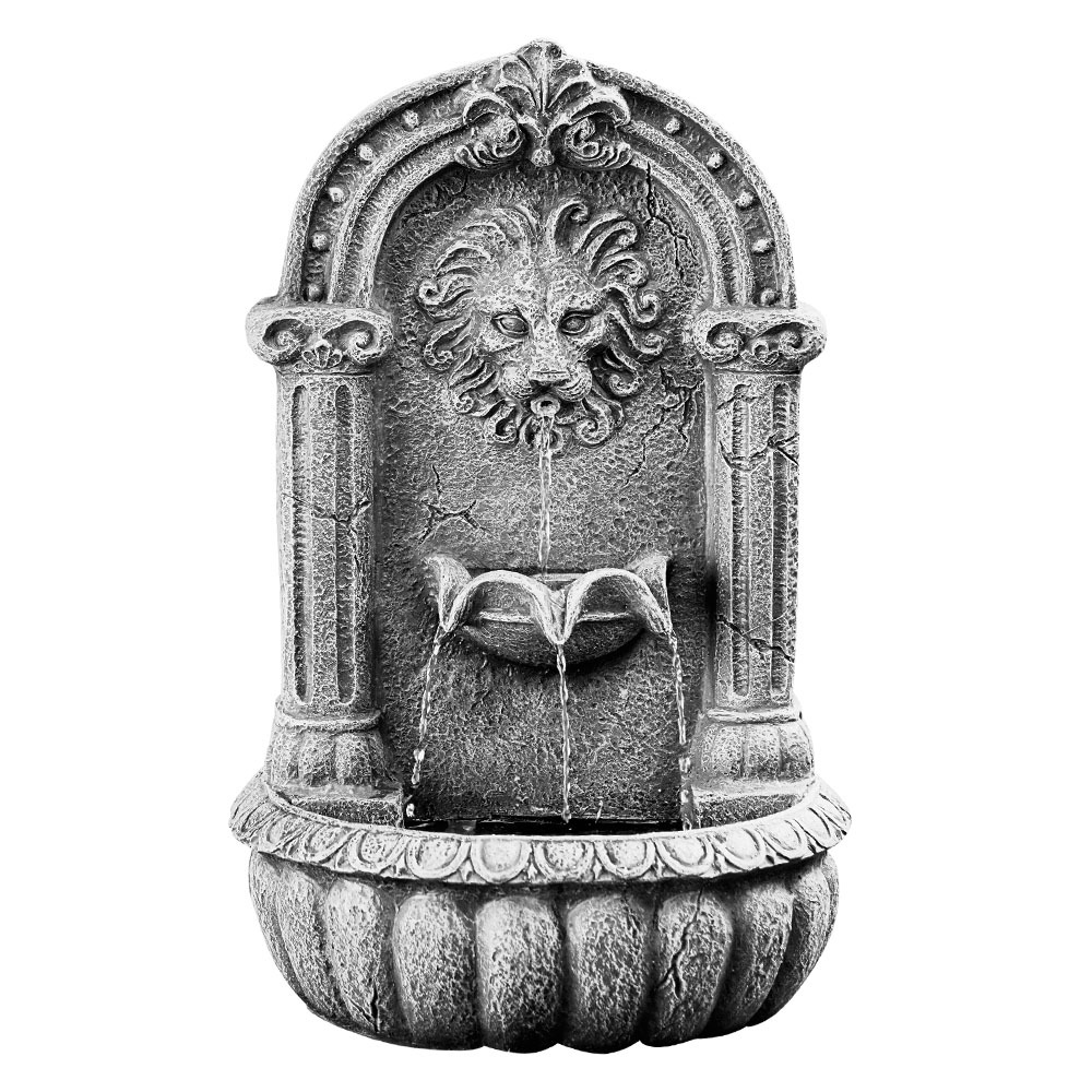 V219-FPKWMTPTL1LA-202508211035-00 PROTEGE Lion Head Solar Powered Water Feature Fountain, Traditional Design, with Panel Kit, LED Lights - Image 1