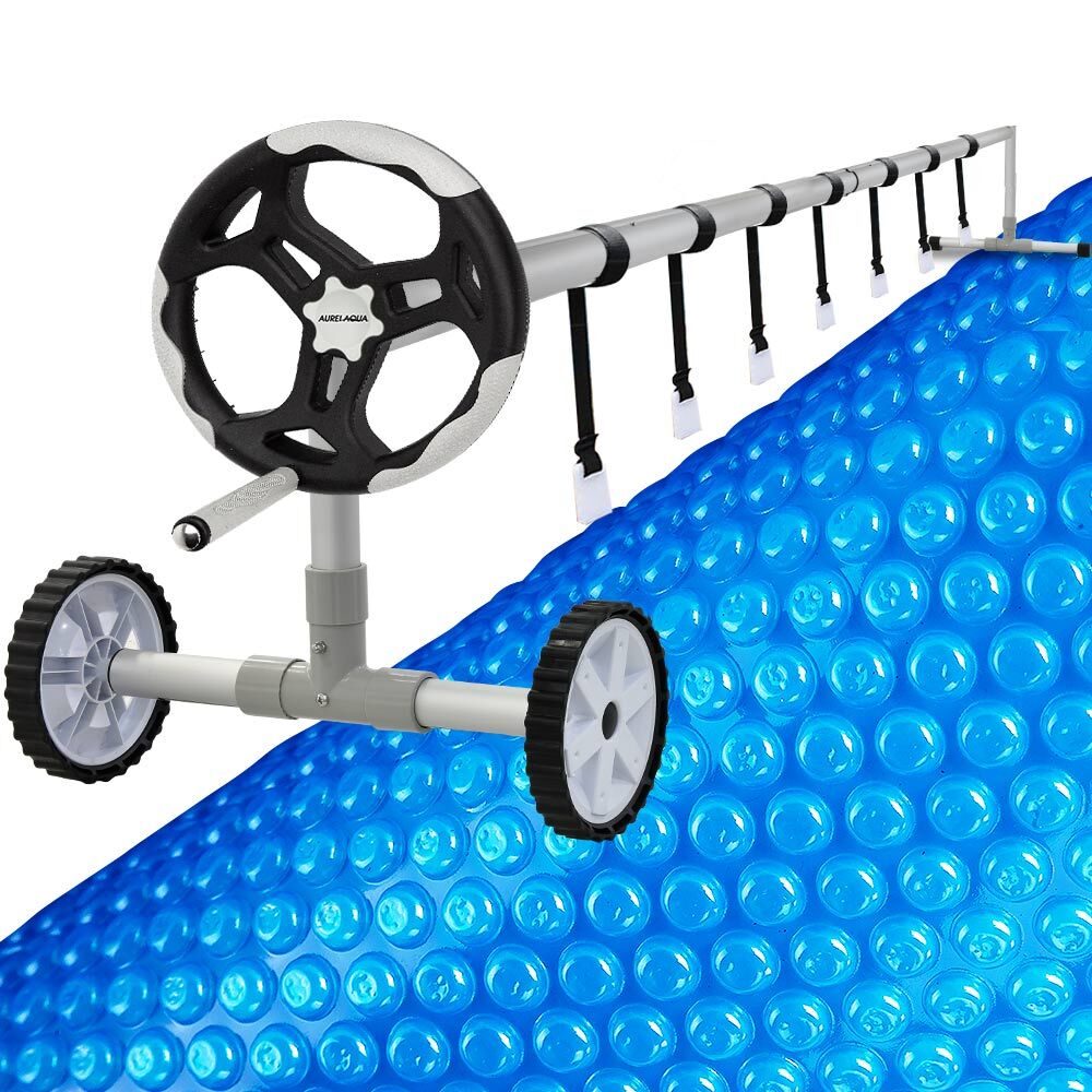 V219-SWPCOMAURA7G115BX-202508111525-00 AURELAQUA Pool Cover Roller and 11x5m Solar Blanket 500 Micron, Blue - Image 1