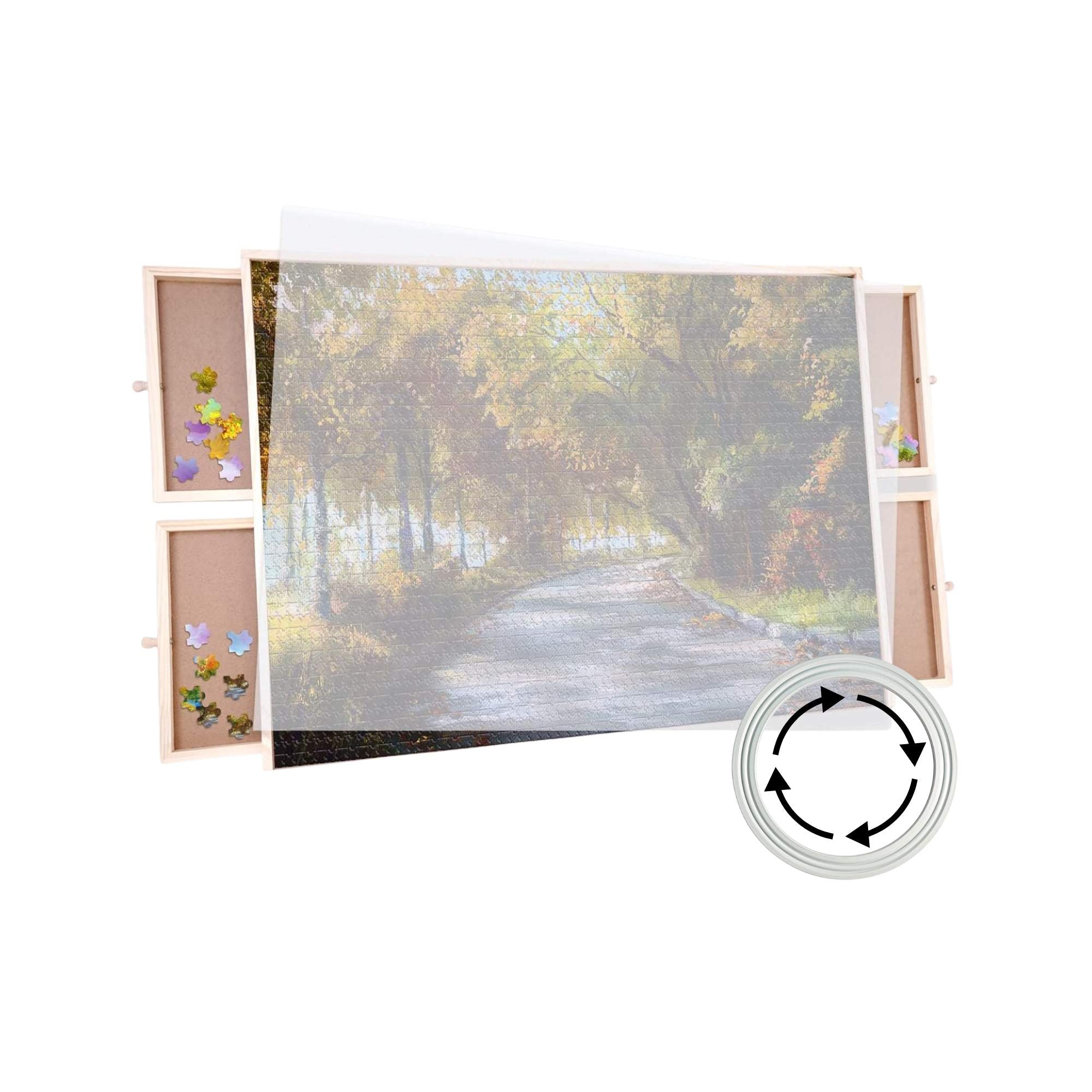 V238-SUPDZ-41227680448592-202508121155-00 Social Hike 1000pcs Puzzle Board 4 Drawer with Cover - Wooden Rotating Tabletop - Image 1