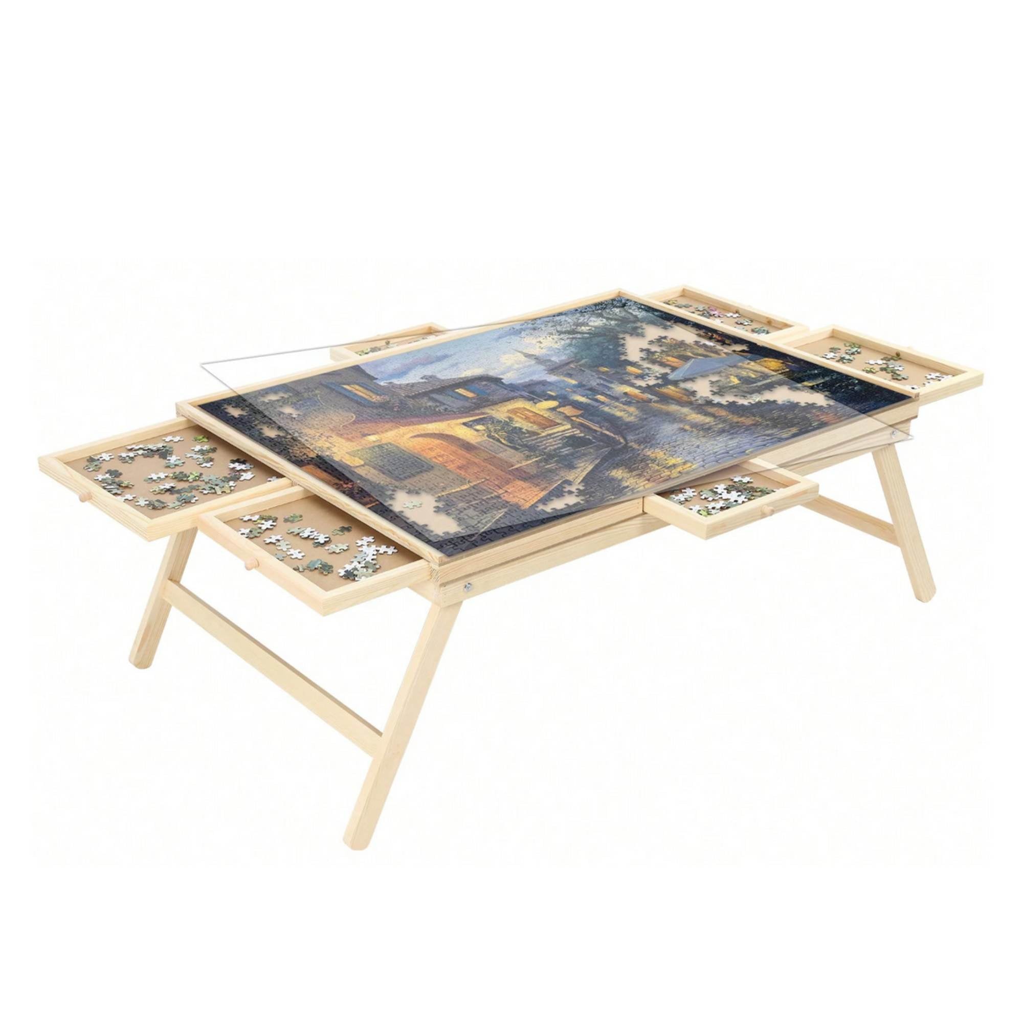 V238-SUPDZ-41228458197072-202508121155-00 Social Hike 1500pcs Puzzle Board Table 6 Drawer with Cover - Wooden Folding Legs - Image 1