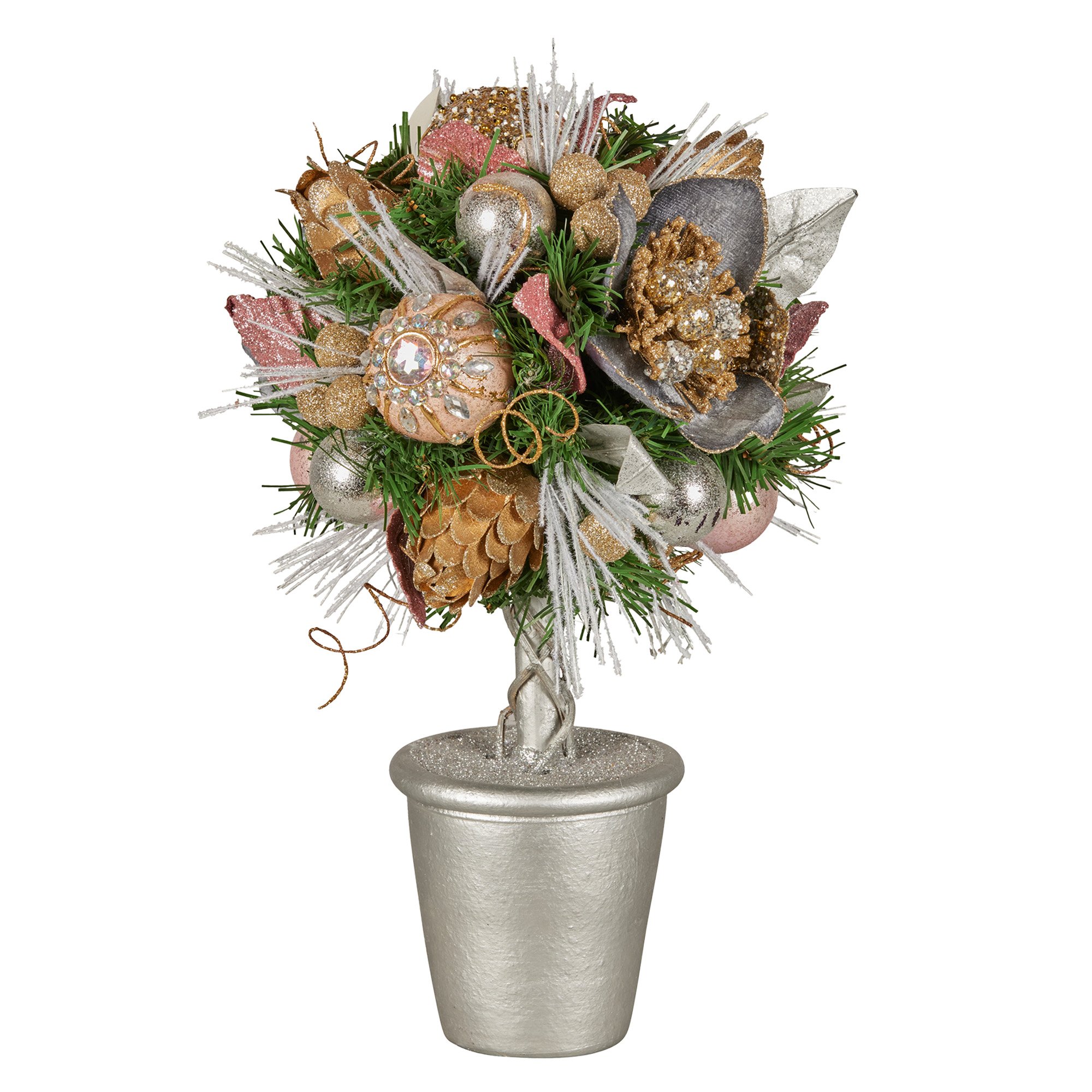 V240-112_GUE518-202509090836-00 Christabelle 36cm Christmas Tabletop Topiary Tree Jewelled Baubles, Berries, Flowers and Pine Cones Festive Decoration - Image 1
