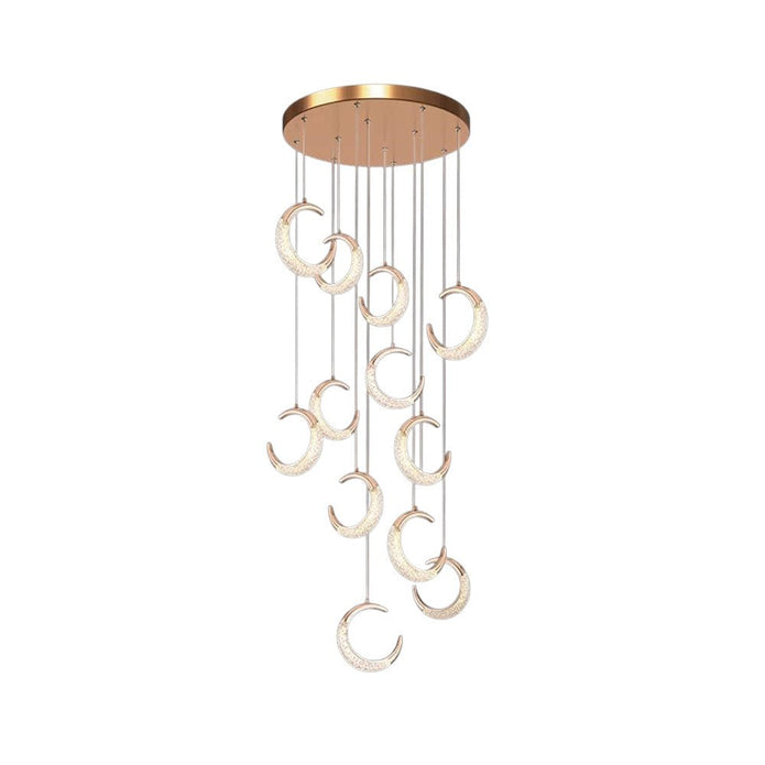V255-A002-12HL-202507021045-00 BAMDECOR Moon Stair Chandelier Golden Luxury Villa Duplex Staircase Chandelier Apartment Revolving Loft Hollow Living Room (Dimmable Control) - Image 1