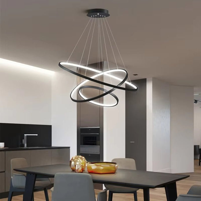 V255-BAM-188013-BLACK-202507281712-00 BAMDECOR 18801 Modern LED Chandelier, Dimmable Pendant Light with Remote Control Rings Round Ceiling Lighting Fixture 3 Color Temperatures Contemporary Chandeliers (3 Rings-Black) - Image 1
