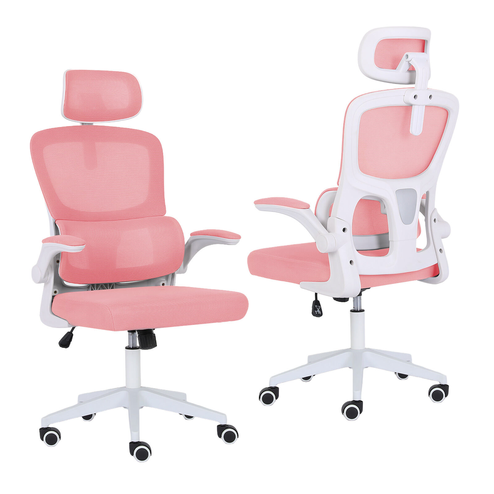 V274-FT-OC-2656A-WHPK-202507250946-00 Work Office Chair - Lumber Support, Flip-up Armrest, Adjustable Headrest SITIO - Pink - Image 1
