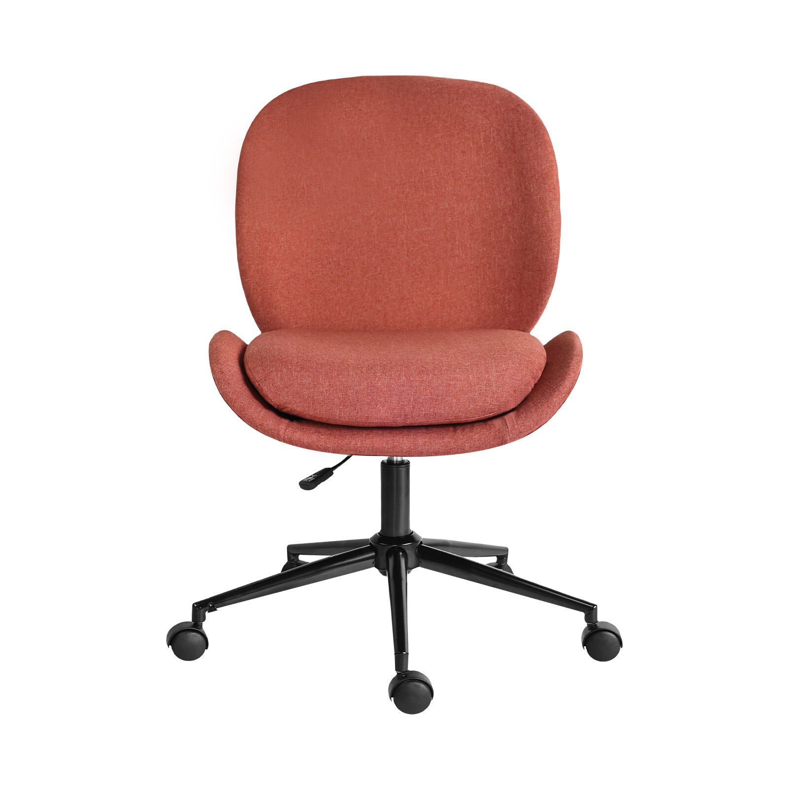 V274-FT-VOC-003BK-RD-202509231341-00 Office Desk Chair - Linen Fabric Armless Swivel Study Seat OVOID EARTHY RED - Image 1