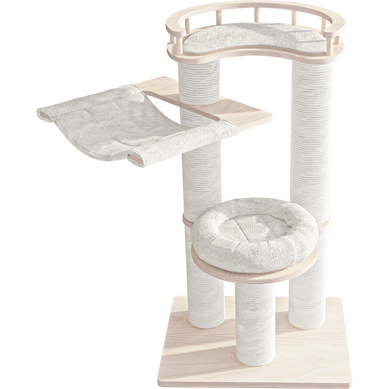 V390-190360-202507030910-00 HONEYPOTCAT Leisure Loft With Hammock & Scratch Post - White Velvet - 127cm - Image 1