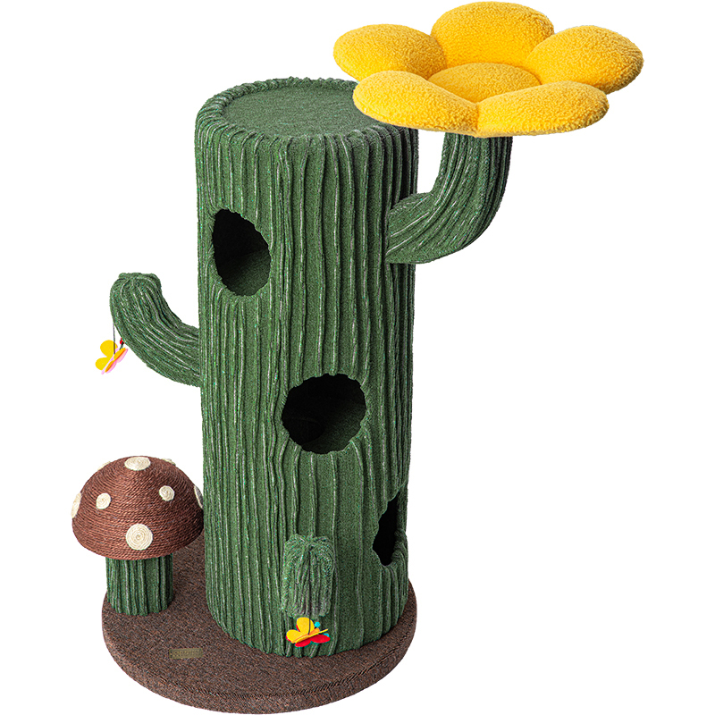 V390-220601G-202507030915-00 HONEYPOTCAT Solo Cactus Bloom Cat Tree - Green 120.5cm - Image 1