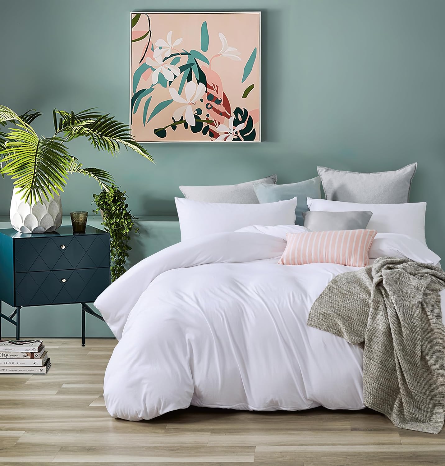 V439-CQSWHITEJ2-202508150855-00 100% Jersey Cotton Quilt Cover Set - White - Queen - Image 1