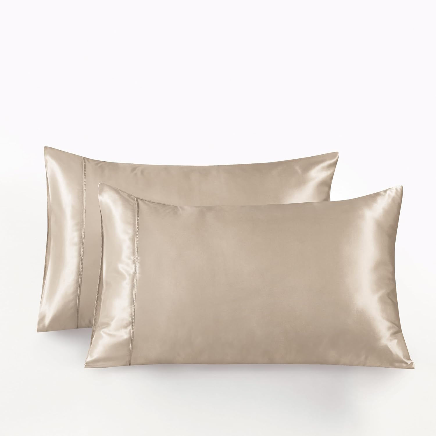 V439-PCSATINCP-202509090846-00 Satin Pillowcases - Silky Soft Polyester Satin with Zipper Closure - Champagne, 48cm x 73cm (Twin Pack) - Image 1