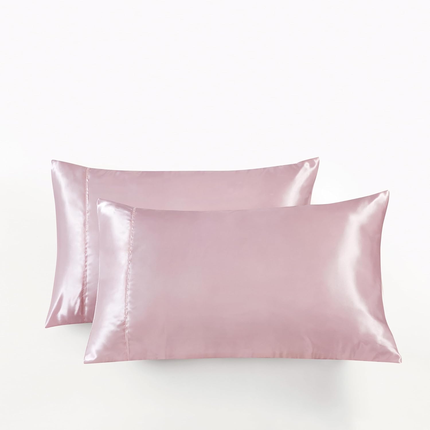 V439-PCSATINP-202509090846-00 Satin Pillowcases - Silky Soft Polyester Satin with Zipper Closure - Pink, 48cm x 73cm (Twin Pack) - Image 1