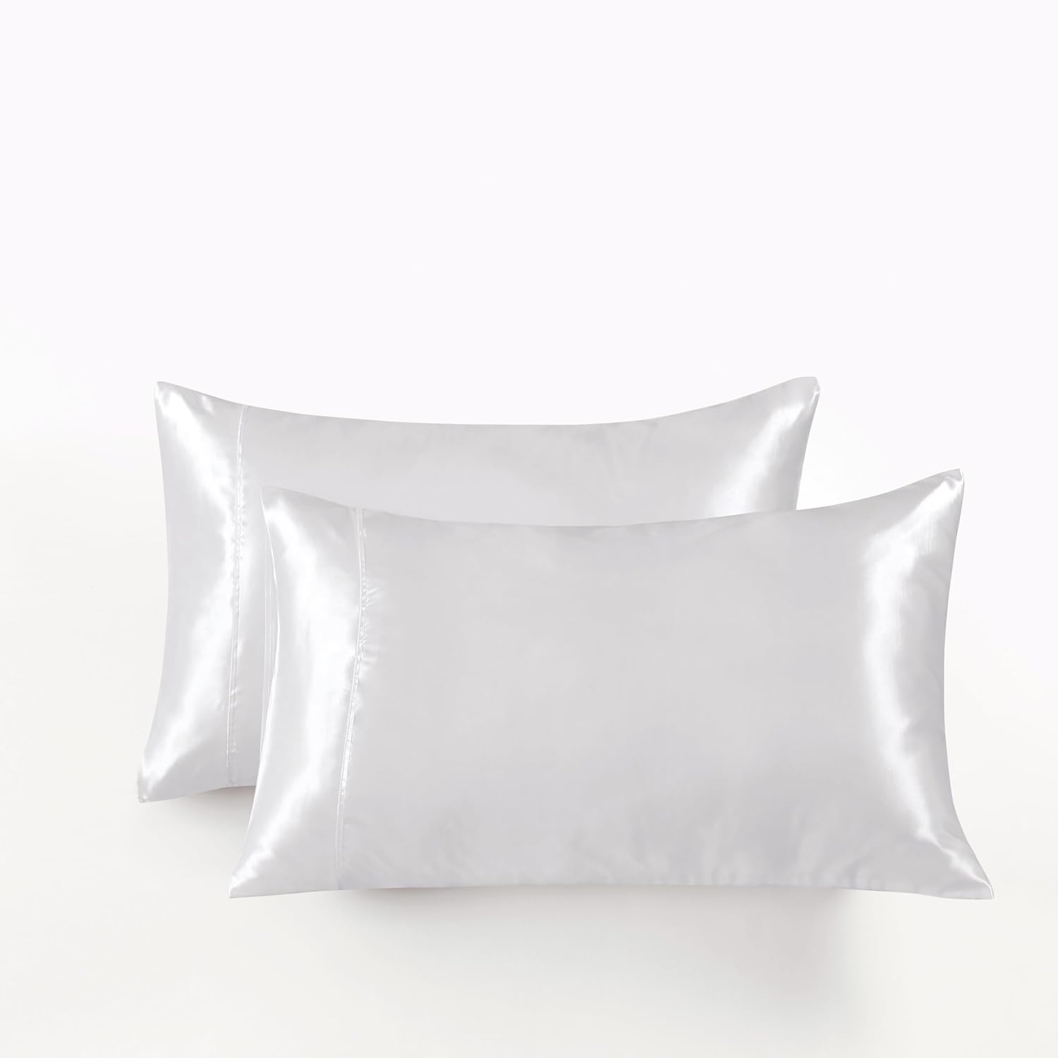 V439-PCSATINW-202509090846-00 Satin Pillowcases - Silky Soft Polyester Satin with Zipper Closure - White, 48cm x 73cm (Twin Pack) - Image 1