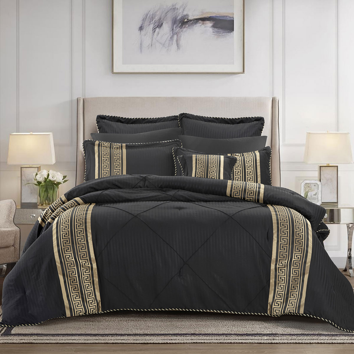 V442-BCA-COMFORTER-RAFFAELLO-BLACK-SK-202507031626-00 Bianca Raffaello Black 6 Pcs Jacquard Comforter Set Super King - Image 1