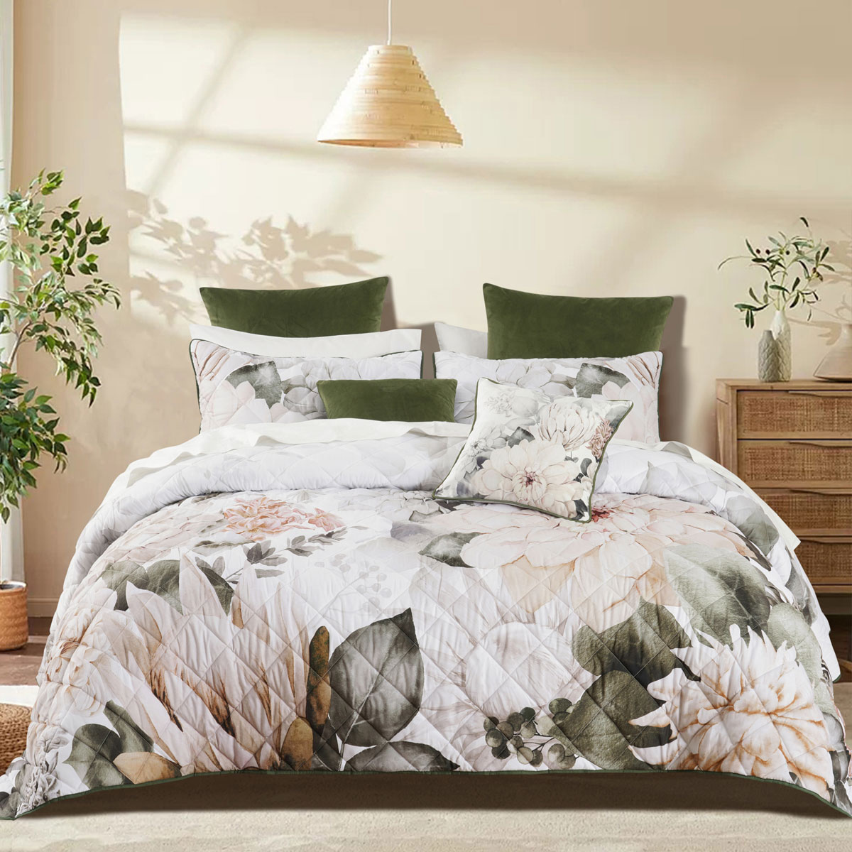 V442-BCA-COVERLETS-GISELLE-WHITE-KI-202507031627-00 Bianca Giselle White Polyester Printed Floral Coverlet Set Queen/King - Image 1
