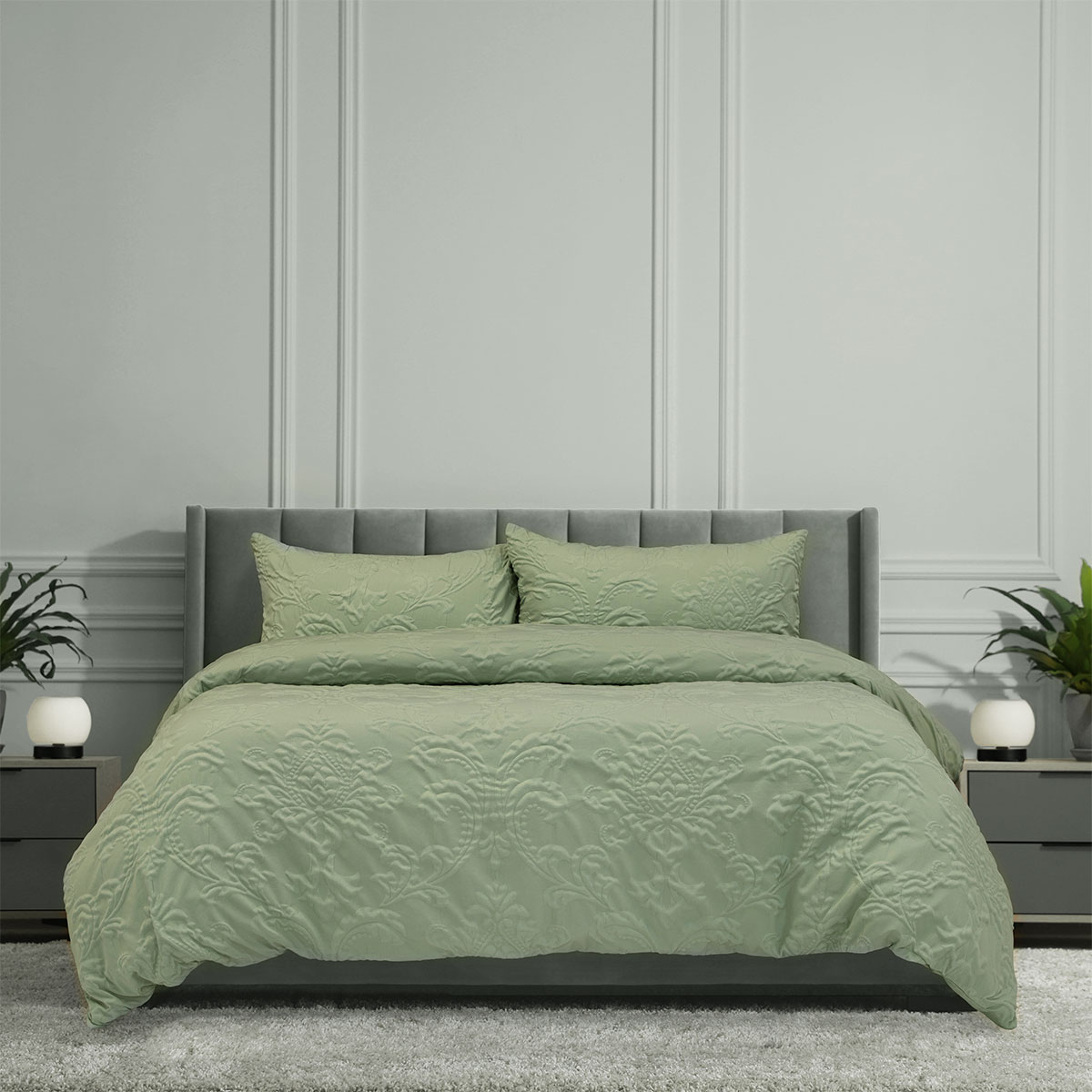 V442-INT-QUILTCS-ADELINE-SAGE-KI-202507031604-00 Ardor Adeline Sage Jacquard Damask Quilt Cover Set King - Image 1