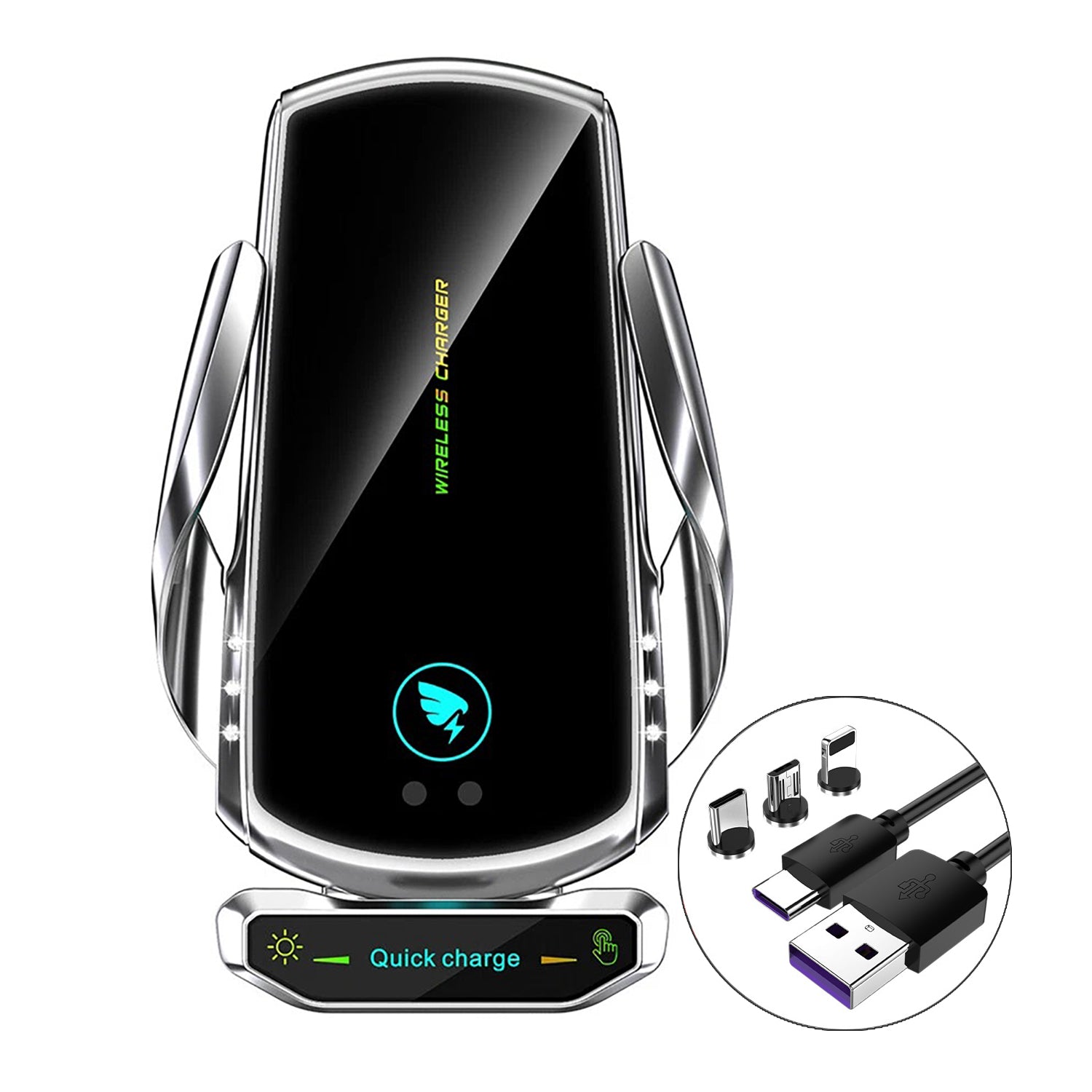 V462-TA-119-01-202508081115-00 15W Wireless Car Charger Mount Auto-Clamp Vent Holder with Cable and 3 Tips - Image 1