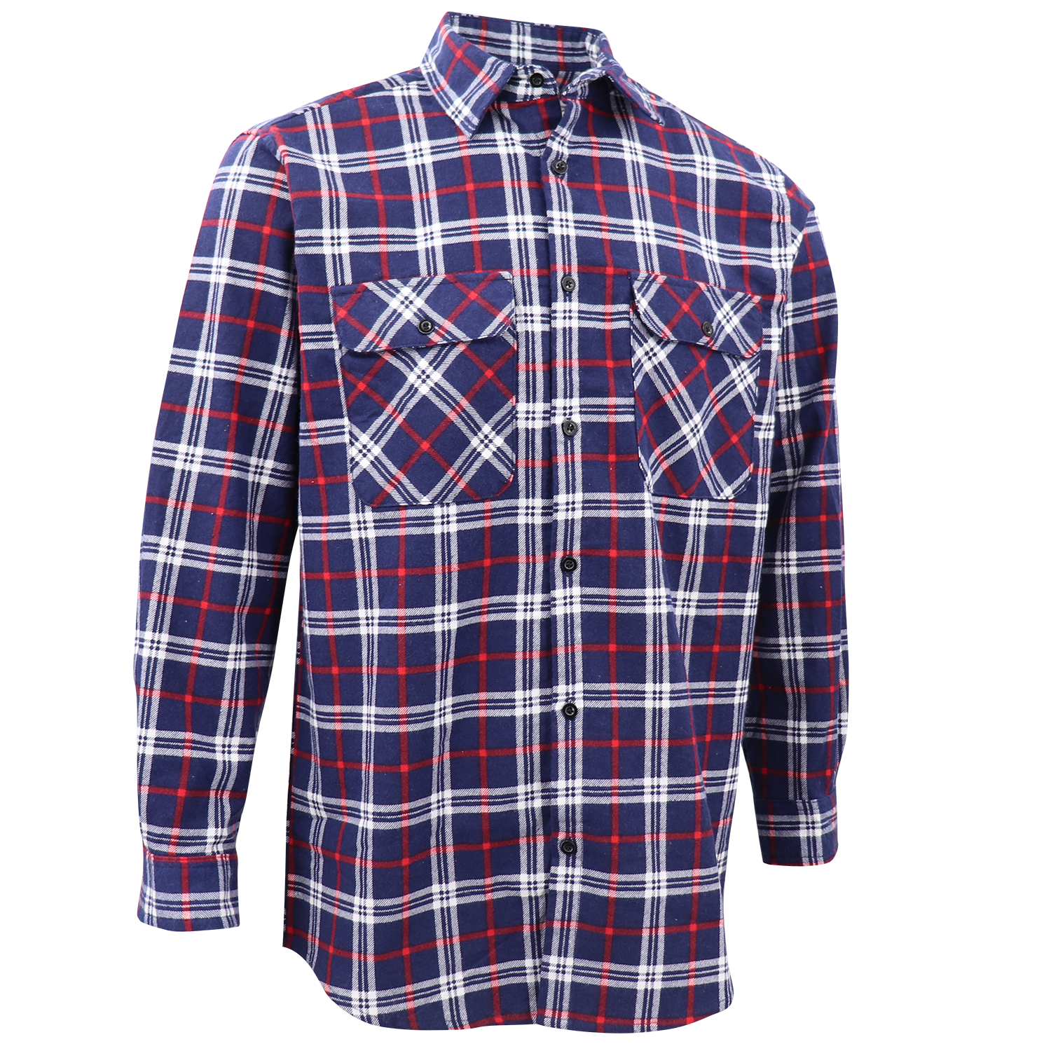 V474-666571-202507050120-00 Men's 100% Cotton Flannelette Shirt Long Sleeve Plaid Check Flannel w Pockets, Patriot Navy Plaid, L - Image 1