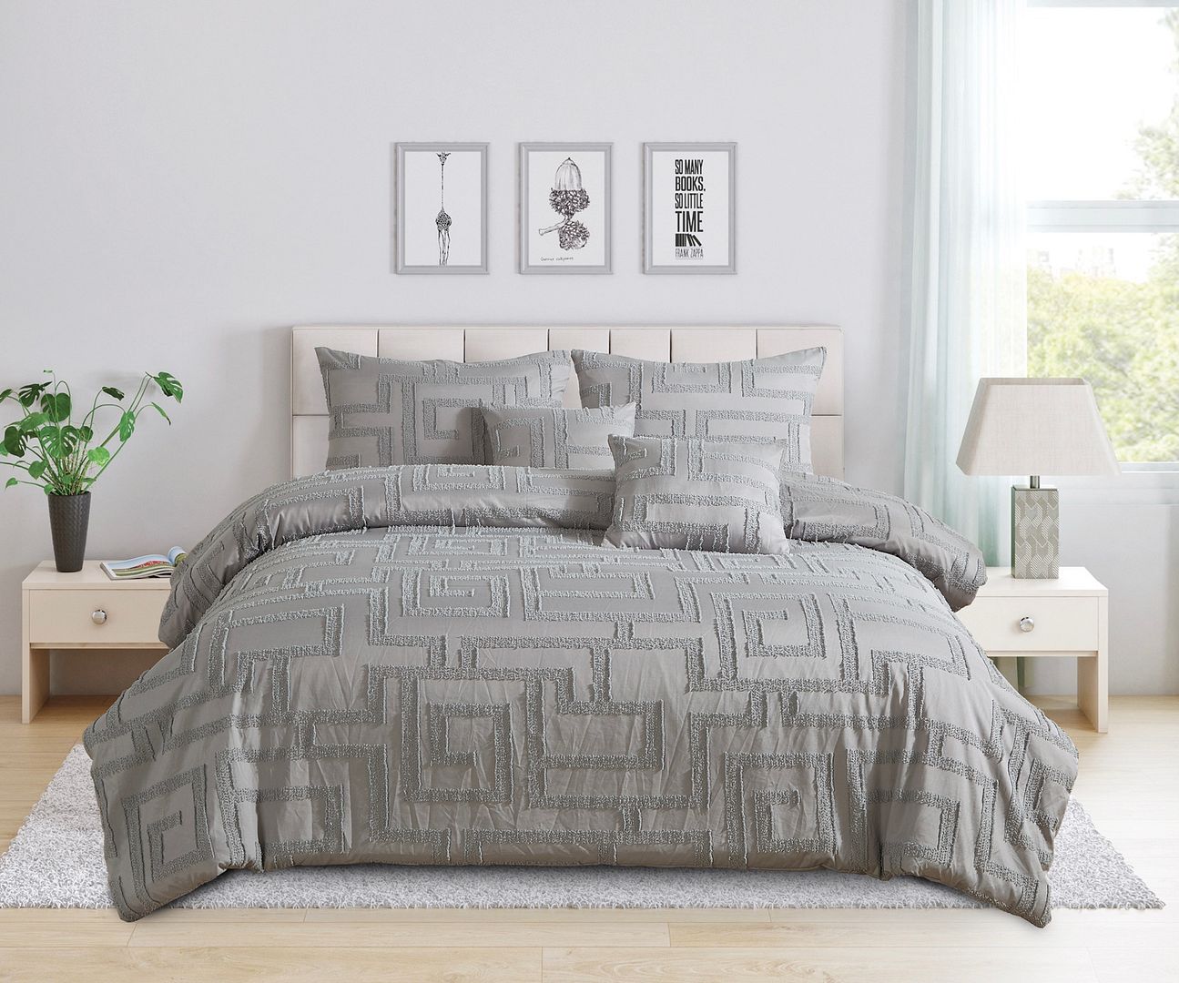 V493-JTTF-K16-202508071516-00 Tufted Jacquard Quilt/Doona/Duvet Cover Set - Grey - King Size - Image 1