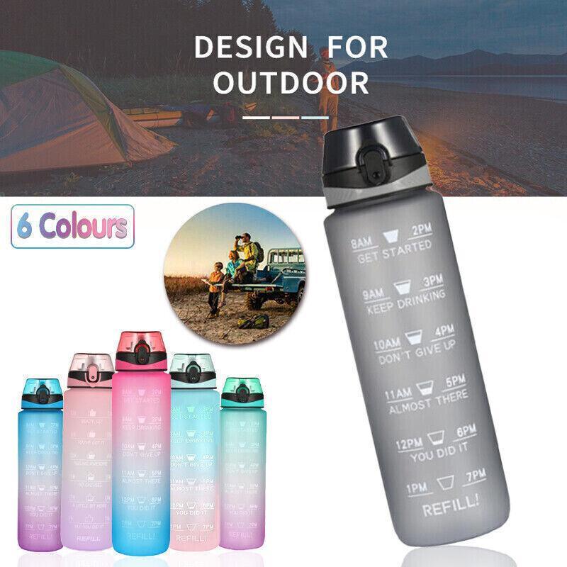 V528-1LWATERBOTTLE-GREENPURPLE-513425-202510011218-00 1L Water Bottle Motivational Drink Flask With Time Markings Bpa Free Sport Gym - Green+Purple - Image 1