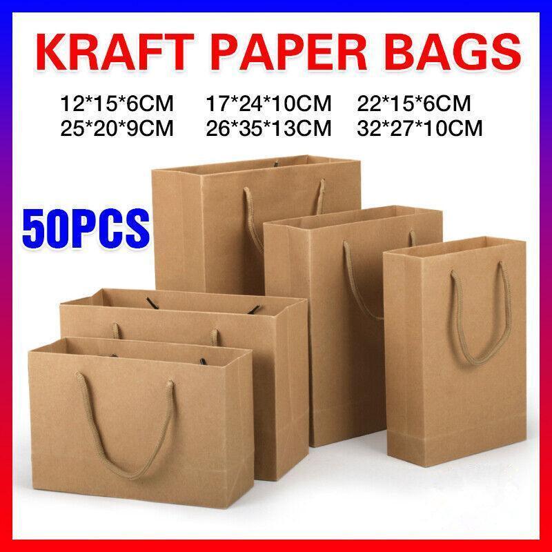 V528-50PCSBAG-17-24-10-737145-202510010554-00 50X Kraft Paper Bags Gift Shopping Carry Craft Brown Bag With Handles - 50PCS 17*24*10CM - Image 1