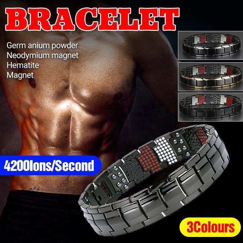 V528-9360312084428-202510010109-00 Mens Double Strong Magnetic Therapy Bracelet Arthritis Pain Relief Jewelry Au - Black Gold - Image 1