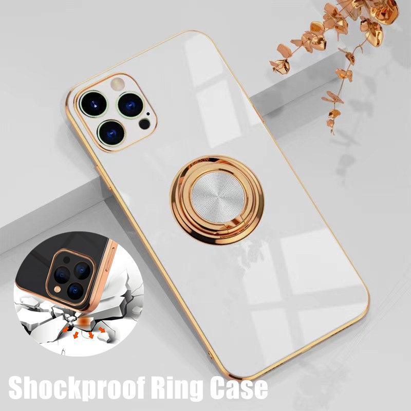 V528-9360312109596-202509302327-00 White Luxury Shockproof Silicone Ring Case Stand Cover for iPhone 14 13 12 Pro Max - iPhone X/XS - Image 1