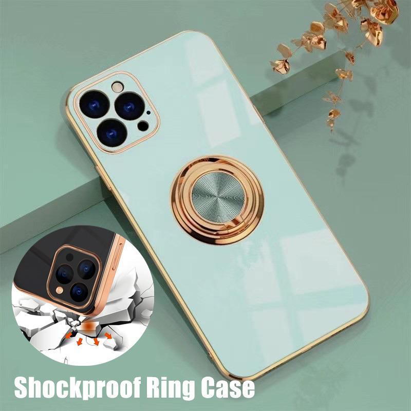 V528-9360312110486-202509302018-00 Light Cyan Luxury Shockproof Silicone Ring Case Stand Cover for iPhone 14 13 12 Pro Max - iPhone X/XS - Image 1