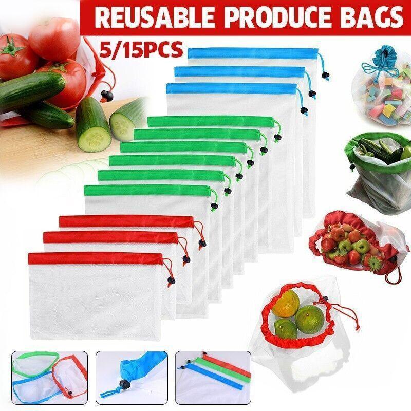 V528-BAG-MEDIUMGREEN-5PCS-48874-202509302000-00 Up 15X Eco Friendly Reusable Mesh Produce Bags Superior Double Stitched Strength - 5PCS Medium Green - Image 1