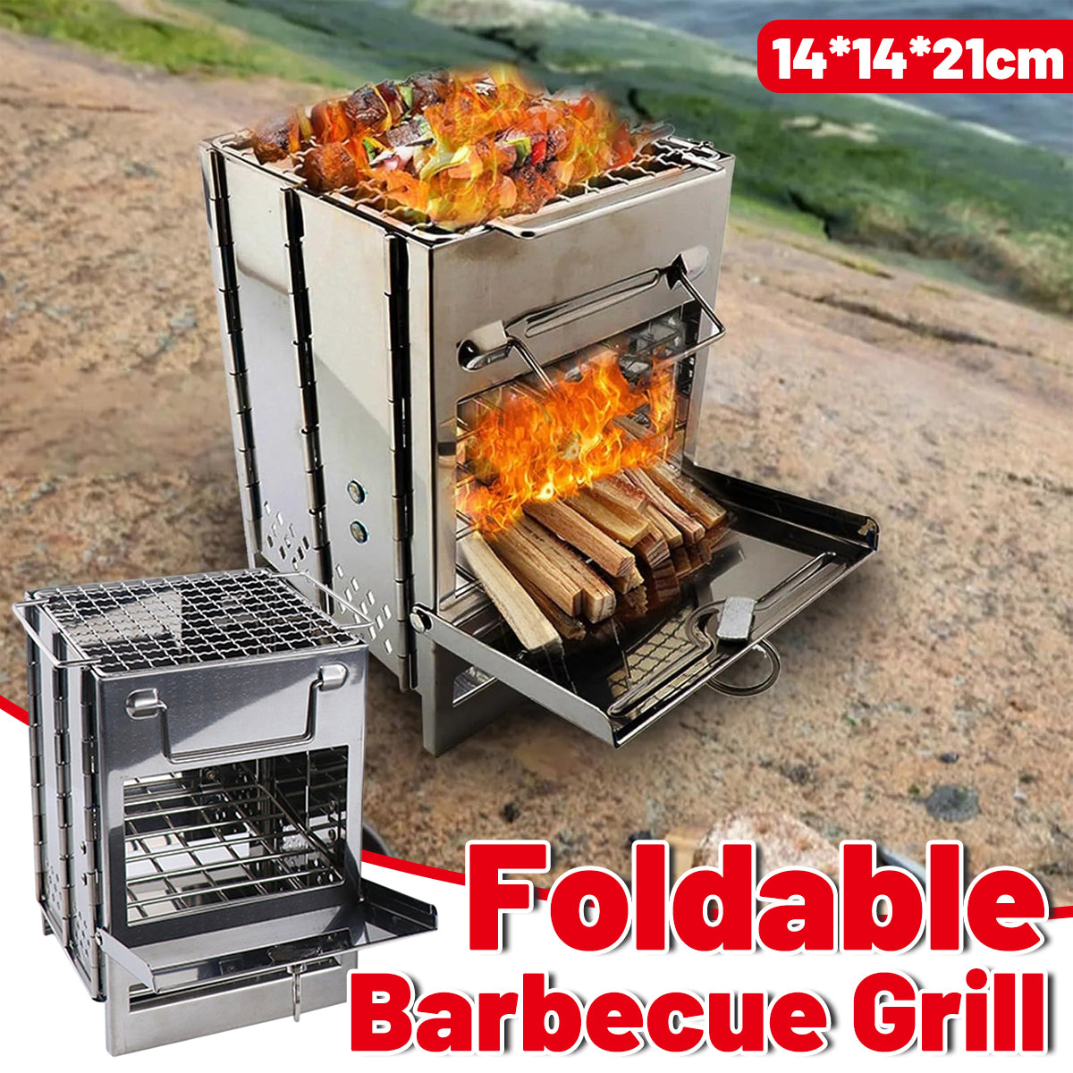 V528-BARBECUE-GRILL-772411-202509251535-00 Outdoor Camping Mini Folding Wood Burning Stove Picnic Stainless Steel BBQ Grill - Image 1